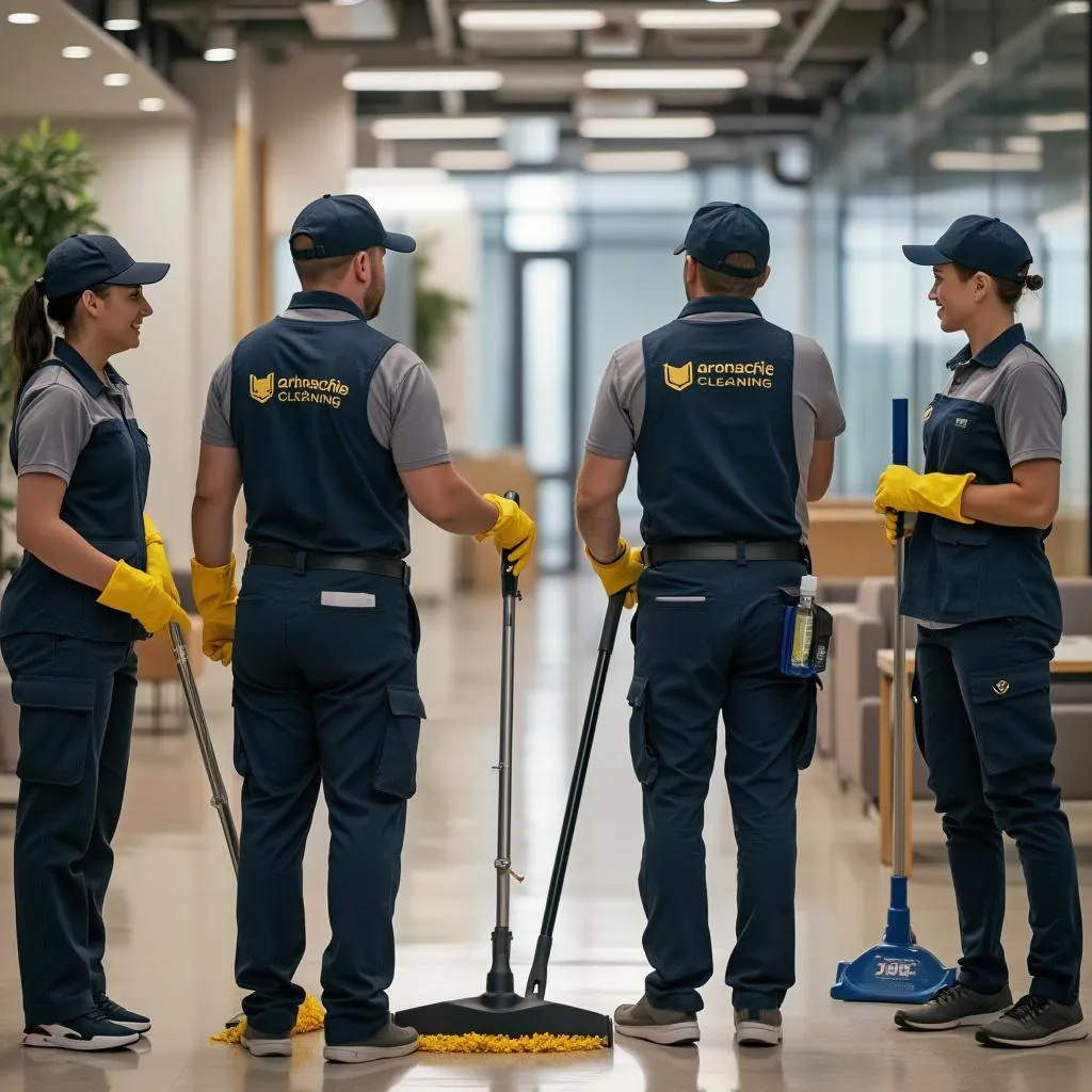 Equipo de limpieza trabajando